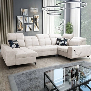 Ecksofa mit Schlaffunktion Buffalo IV creme links stilvolles Ecksofa mit zwei Bettkästen Velourstoff