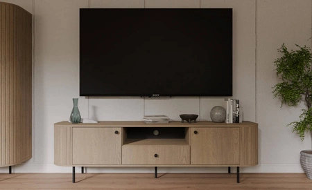 TV Schrank Ovalio 181 cm Eiche cremona unkonventioneller TV-Schrank für Wohnzimmer Metall dekorative Accessoires Fräsen