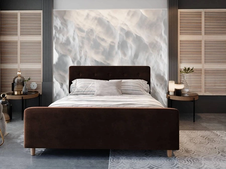 Polsterbett Isara 140x200 braun mit Kasten im modernen skandinavischen Stil mit markantem Kopf- und Fußteil