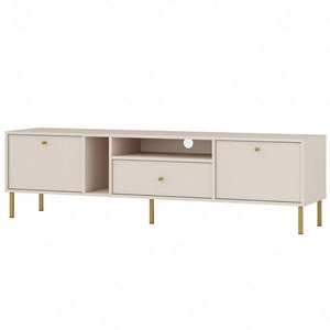 RTV Kioto II 180 cm beige eleganter TV-Schrank mit geraden Metallbeinen und goldenen Griffen