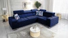 Ecksofa mit Schlaffunktion Hampton II navy blau rechts stilvolles Ecksofa Bett weiche Polsterung Stoffart Samt