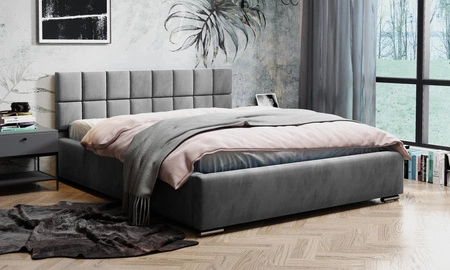 Polsterbett Nessa 140x200 grau Esche stilvolles Bett mit Bettzeugablage bequemes Kopfteil besticht durch sein elegantes Design