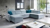 Ecksofa mit Schlaffunktion Rava VI blau links Praktisches und modernes Ecksofa mit Multifunktionslampe
