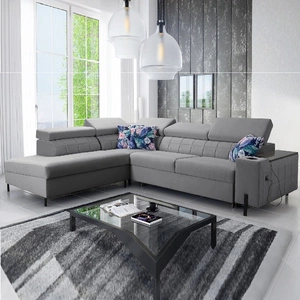 Ecksofa mit Schlaffunktion Belvi III grau links komfortables und elegantes Ecksofa für das Wohnzimmer mit praktischem Stauraum an der Seite