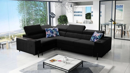 Ecksofa mit Schlaffunktion Belvi II schwarz links elegantes und ergonomisches Ecksofa für das Wohnzimmer praktischer Stauraum an der Seite