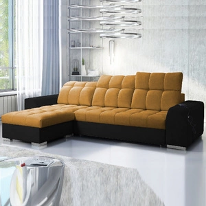 Ecksofa mit Schlaffunktion Luigi honig/schwarz links Ecksofa mit zwei Bettkästen Stoff mit interessanter Struktur