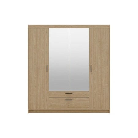 Kleiderschrank mit Spiegel Rene 176 cm Eiche geölt stilvolles Design schwarze Griffe idealer Kleiderschrank für Schlafzimmer geräumige Schubladen