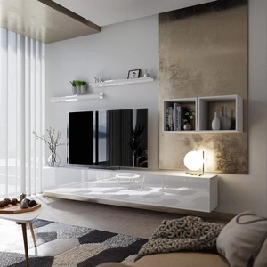 Kamari weiß / weiß glänzend universelle und stilvolle Schrankwand für das Wohnzimmer push to open Türsystem