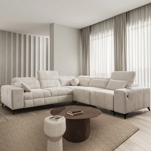 Ecksofa mit Schlaffunktion Penejos III creme rechte Ecke äußerst bequemes und praktisches Ecksofa für das Wohnzimmer zwei Container für Bettzeug