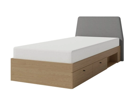Bett mit Schubladen Olivio 90x200 cm Eiche baltic dune ideal für ein Kinderzimmer mit gepolstertem Kopfteil und Schubladen