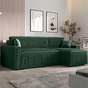 Ecksofa mit Schlaffunktion Brandon Bis grün rechte Ecke dreidimensionaler Stoff mit ausdrucksstarken Streifen Bettzeugbehälter