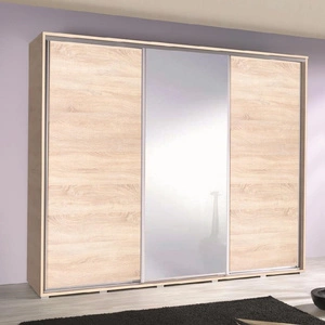 Schiebeschrank mit Spiegel Penelope 255 cm Eiche hell sonoma modernes Schrankdesign Aluminium-Türführungen und Laufsystem