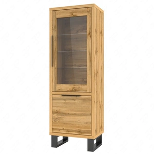 Halle 64 cm Eiche wotan Vitrine schlichte Form in modernem Design Metallrahmen Loft-Stil Industrievitrine