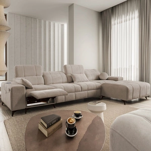 Ecksofa mit Schlaffunktion Penejos XII Lux dunkelbeige rechts stilvolles Ecksofa mit bequemer ausziehbarer Fußstütze