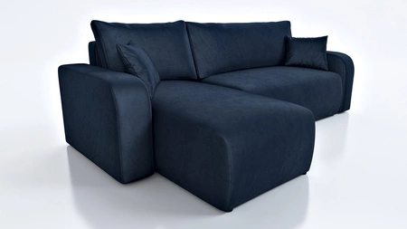 Ecksofa mit Schlaffunktion Fiesta dunkelblau universal Ecksofa für Wohnzimmer strapazierfähiger Plüschstoff Bettzeug-Container