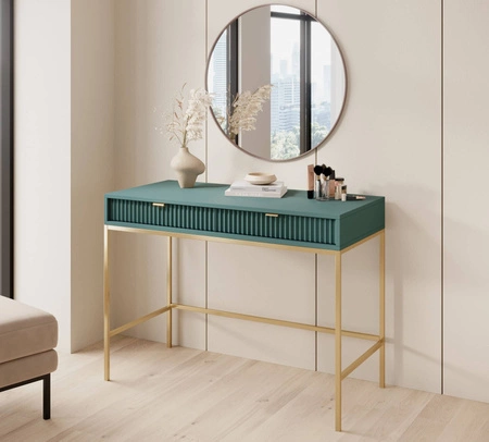 Konsolentisch Lovro pastellgrün mit Schubladen ein stilvolles und funktionelles Möbelstück für den Flur, das Wohnzimmer oder das Büro, goldfarbener Rahmen