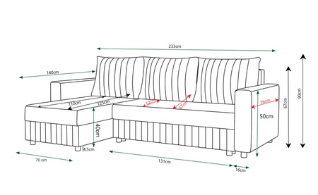 Ecksofa mit Schlaffunktion Pasco in Graphit linke Ecke Klassisches Ecksofa, das sich in jede Einrichtung einfügt Ziernähte
