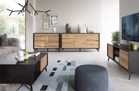 Kommode mit Schubladen Gusto 104 cm Schwarz / Eiche Evoke Funktionales und ideales Möbelstück für moderne klassische und skandinavische Innenräume