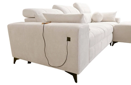 Ecksofa mit Schlaffunktion Penejos grau rechts elegantes Ecksofa mit Bettzeugablage bequem verstellbare Kopfstützen