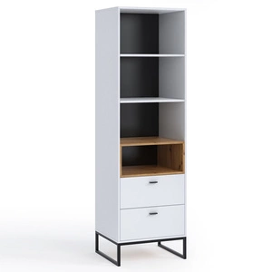 Bücherregal mit Schubladen Olier 60 cm weißer stabiler Metallsockel funktionelles Bücherregal für Innenräume im Industrie- und Loft-Stil