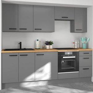 Verdi Küchenmöbel Set 240 cm Küchenmöbel beständig gegen Feuchtigkeit Dampf und Beschädigungen Metallgriffe