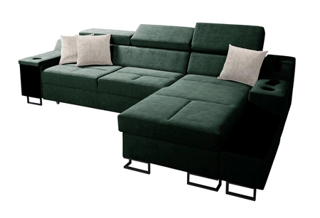 Ecksofa mit Schlaffunktion Alcamo grün/schwarz rechts elegantes und stilvolles Ecksofa mit einer ausziehbaren praktischen Schublade an der Seite des Möbels