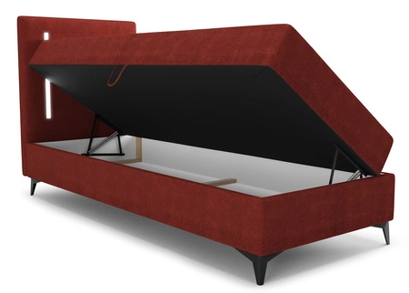 Boxspringbett Norco 90x200 dunkelrot stilvolles Bett mit Staukasten Beleuchtung im Kopfteil fügt eine einzigartige Note