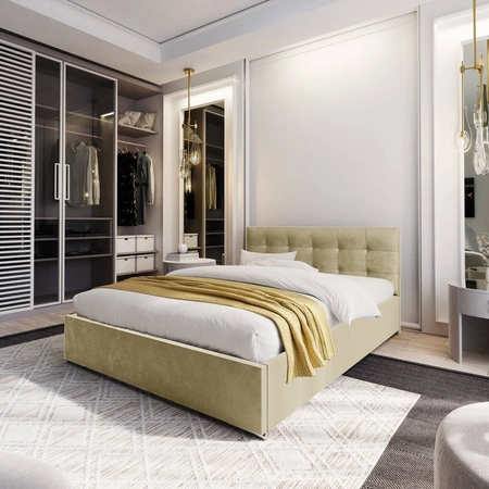 Montigo Polsterbett 160x200 beige mit Staukasten im modernen skandinavischen Stil mit gestepptem Kopfteil