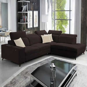 Ecksofa mit Schlaffunktion Kelly Sleek VII braun rechts geflochten bequemes und funktionelles Ecksofa für Wohnzimmer