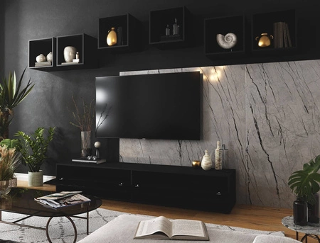 Hängeschrank Lindos schwarz / schwarz glänzend stilvolles Design, das zu jeder Innenwand passt RTV-Schrank mit Aufhängemöglichkeit