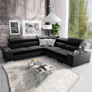 Ecksofa mit Schlaffunktion Provo III schwarz rechts Ecksofa mit Bettzeugablage und verstellbaren Kopfstützen