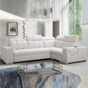 Ecksofa mit Schlaffunktion Luigi II hellbeige rechtsseitiges Ecksofa mit Bettzeugablage