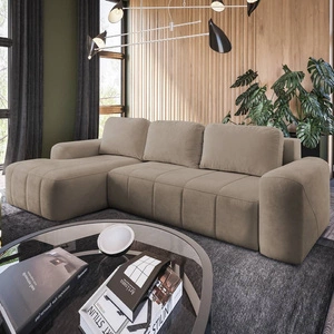 Ecksofa mit Schlaffunktion Bovec dunkelbeige linke Seite stilvolles Ecksofa mit ergonomischer Form hydrophobem Stoff