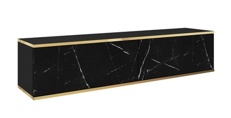 TV-Lowboard Luxury 135 cm Schwarzer Marmor Begeistert Liebhaber eleganter Arrangements Korpus verziert mit einer goldenen Leiste dekorative Marmoroberfläche