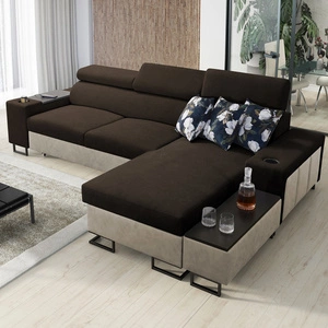 Ecksofa mit Schlaffunktion Flavio braun/beige rechts elegantes Ecksofa mit einer seitlich zu öffnenden Verlängerungsstange im Möbel
