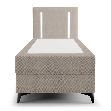 Boxspringbett Norco 90x200 dunkelbeige stilvolles Bett mit Staukasten Beleuchtung im Kopfteil fügt eine einzigartige Note