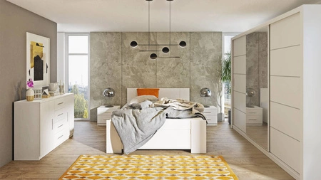 Verspiegelter Schiebeschrank Rico 250 cm weiß geräumiger Kleiderschrank für Schlafzimmer, Ankleidezimmer oder Flur klassische Form mit geometrischen Formen