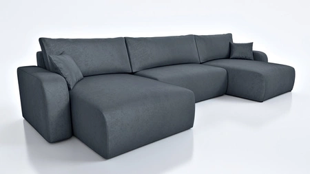 Ecksofa mit Schlaffunktion Fiesta U XL dunkelgrau Ecksofa für Wohnzimmer mit Bettzeug Stauraum Stoff mit Plüschoberfläche