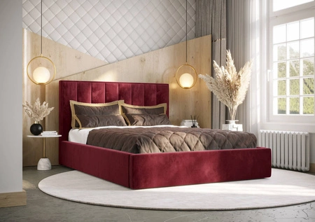 Polsterbett Rinus 180x200 mit Aufbewahrung Dunkelrot Modernes skandinavisches Stilbett mit bequemem Kopfteil