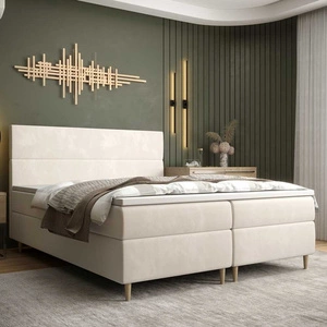 Boxspringbett Bing 160x200 beige im modernen skandinavischen Stil mit markantem Kopfteil