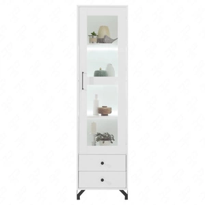 Vitrine Skien 50 cm glänzend weiß elegantes Design schlichte Form des Möbels angereichert mit stilvollen Metallelementen schwarze Beine Elemente aus Sicherheitsglas