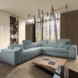 Ecksofa mit Schlaffunktion Viano III grau blau links Ecksofa mit Bettzeugcontainer perfekt für moderne Interieurs