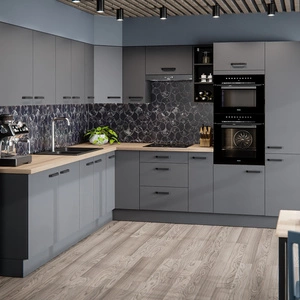 Verdi Eckküchenmöbel-Set 250x280 cm Küchenmöbel beständig gegen Feuchtigkeit Dampf und Beschädigungen Metallgriffe