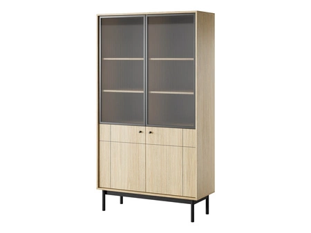 Vitrine Modesta 104 cm eiche linea elegante Vitrine für Wohnzimmer mit minimalistischem Design geriffeltes gehärtetes Glas