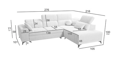 Ecksofa mit Schlaffunktion Penejos VII creme rechts stilvolles Ecksofa mit Bettzeugablage komfortable verstellbare Kopfstützen