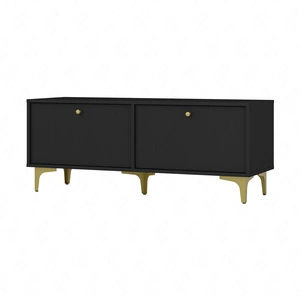 RTV-Schrank Kioto I 121 cm schwarz graphit eleganter Schrank mit nach unten öffnenden Türen zeitlose Farben goldenes Zubehör
