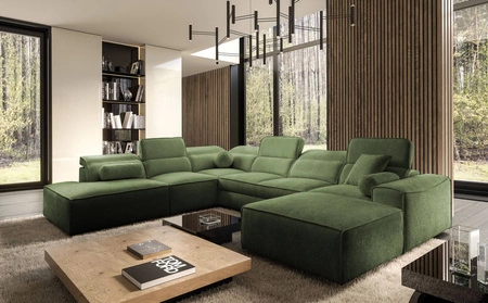 Ecksofa mit Schlaffunktion Viano X grün rechtsseitiges Designer-Ecksofa für Wohnzimmer im modernen Stil verstellbare Kopfstützen