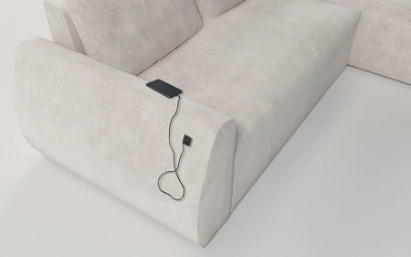 Ecksofa mit Schlaffunktion Colio blau rechte Seite stilvolles Ecksofa mit interessanter Form Veloursstoff Zierkissen Ball