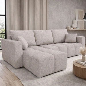 Ecksofa mit Schlaffunktion Linco beige universal Ecksofa mit modernem Design aus strapazierfähigem Webstoff