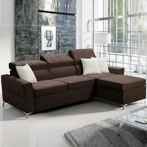 Ecksofa mit Schlaffunktion Rava braun rechts Samt komfortables und funktionelles Ecksofa mit verstellbaren Kopfstützen